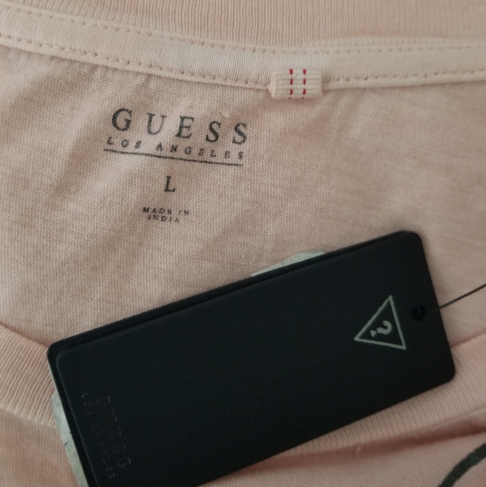 New Guess Pink Beaded Rock T-shirt Distressed Graphic Edgy Trashy & Cute Large - Picture 9 of 10